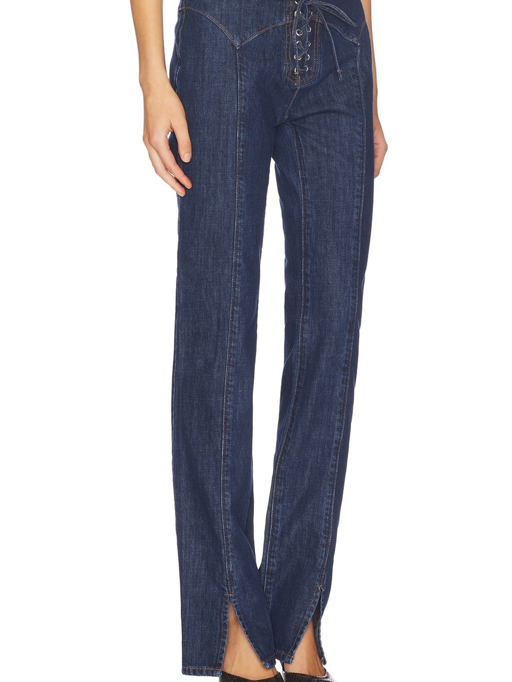 Miaou Element Bootcut Lace Up Pants Size Medium Dark Wash NWT Split Hem - Picture 3 of 6
